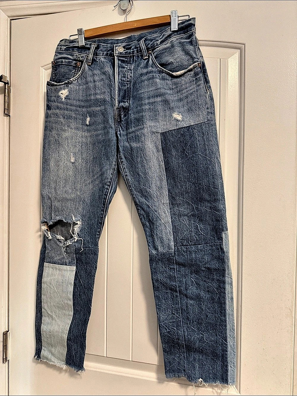Levi's 501 Original Patchwork Jeans Women's Blue Distressed